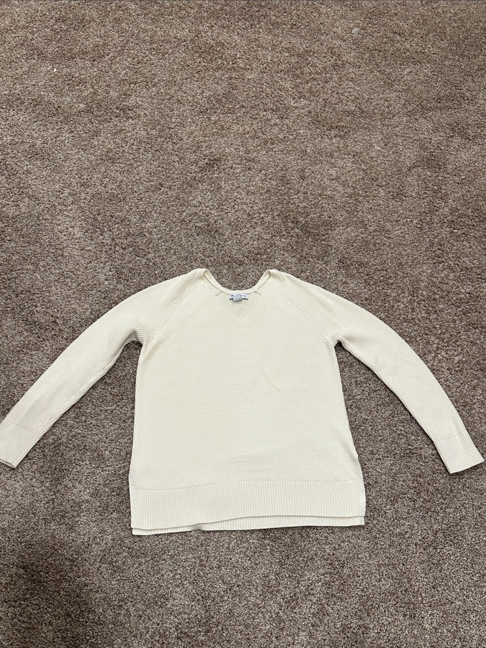 Athleta Cream Ribbed Knit Women's Sweater - Classic  v.  neck